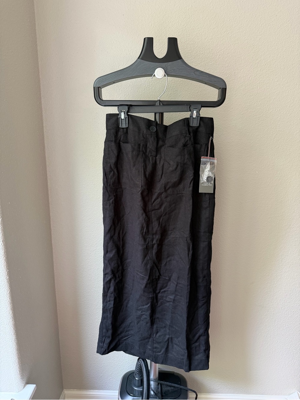 Vince Camuto Black Linen Midi Skirt